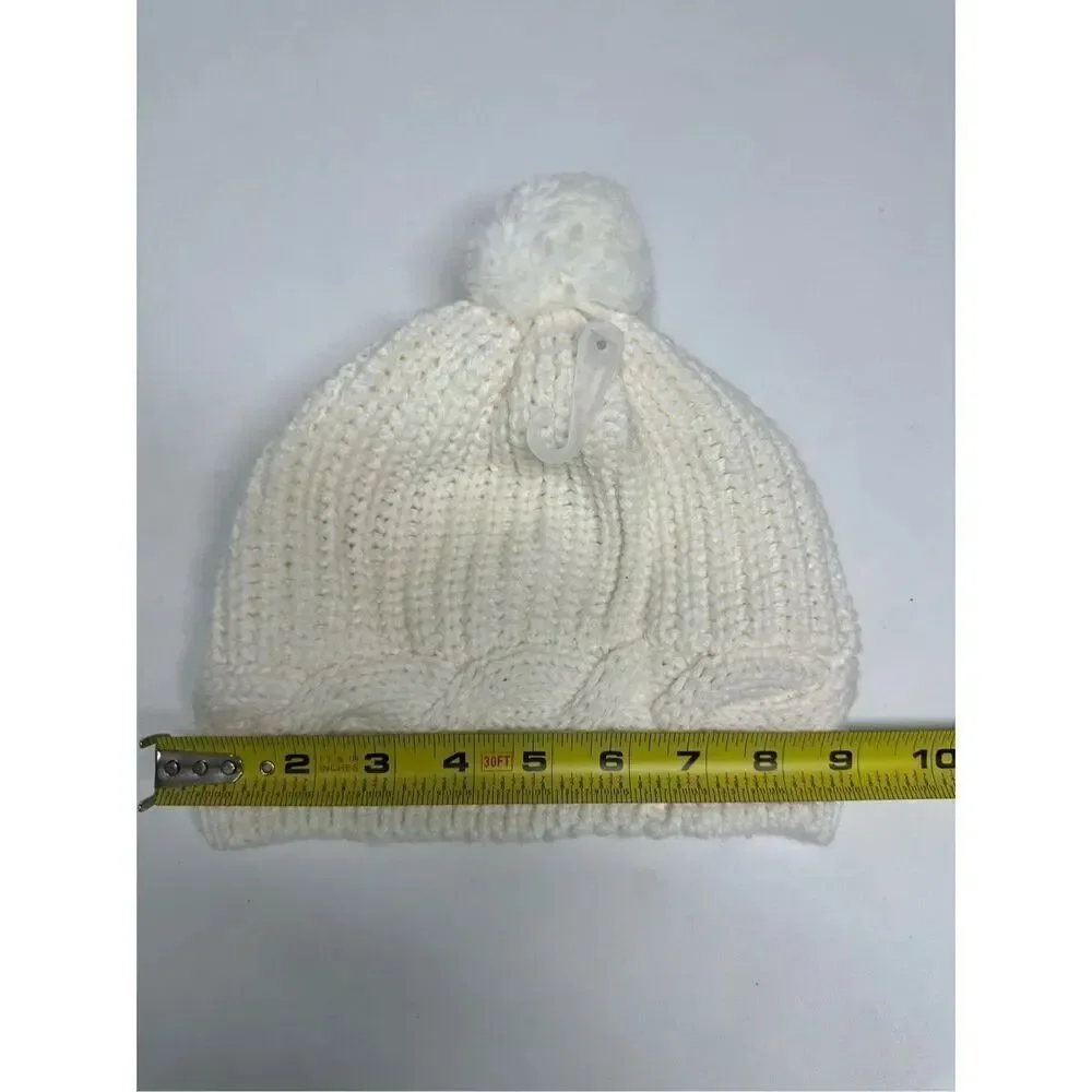 NWOT Gymboree Crochet Beanie Hat Pom Pom Knit Cream Kids Size L Winter